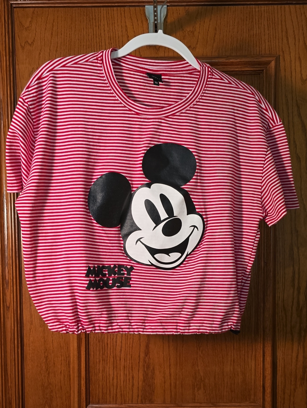 Disney Red & White Striped Mickey Mouse Short Sleeve Tee